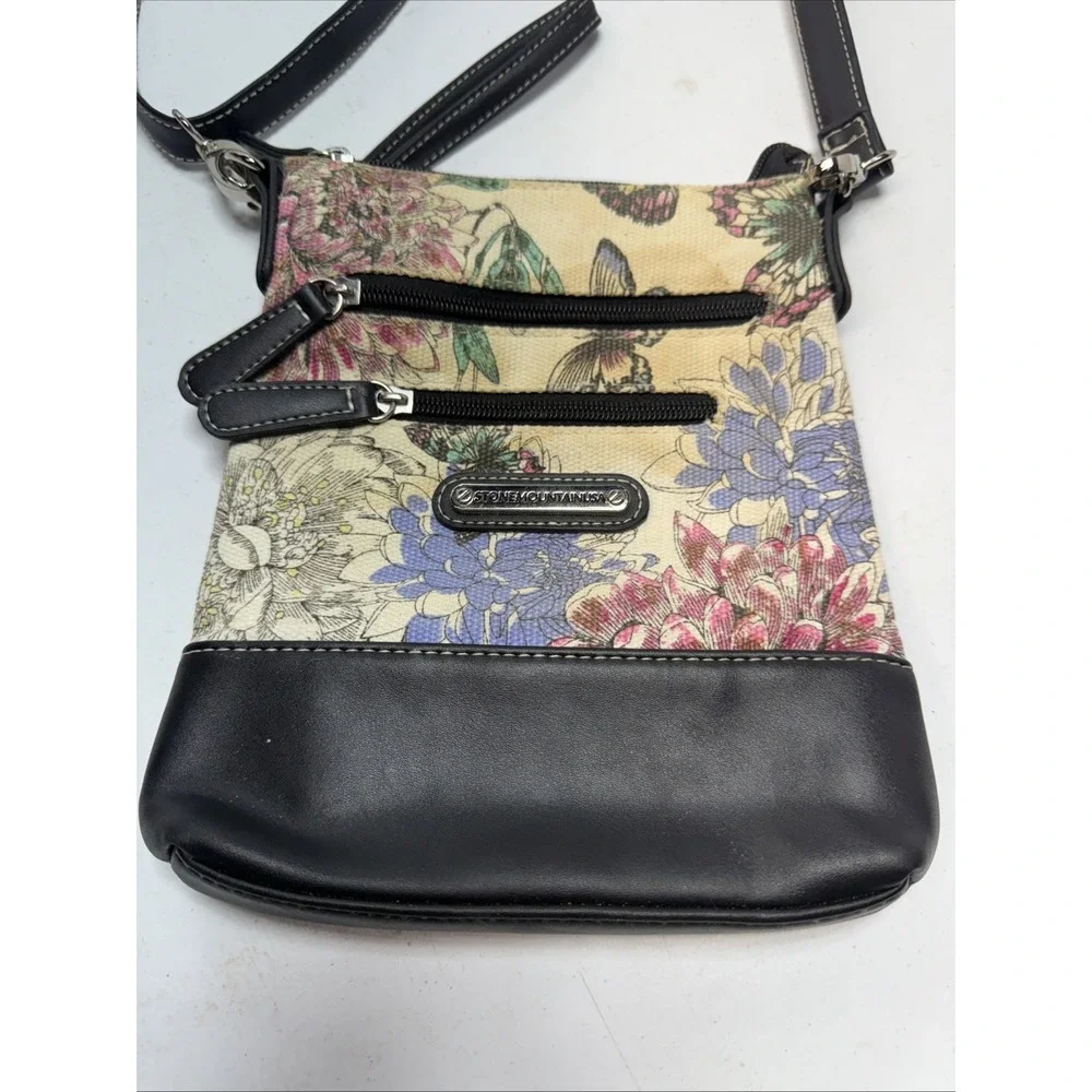 Stone Mountain USA Floral Butterflies Crossbody Shoulder Handbag purse Zipper‎